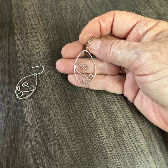 Medium Dangle Silver Drop Earrings - Sterling Silver Wire Wrapped Earrings - Picture 3 of 6